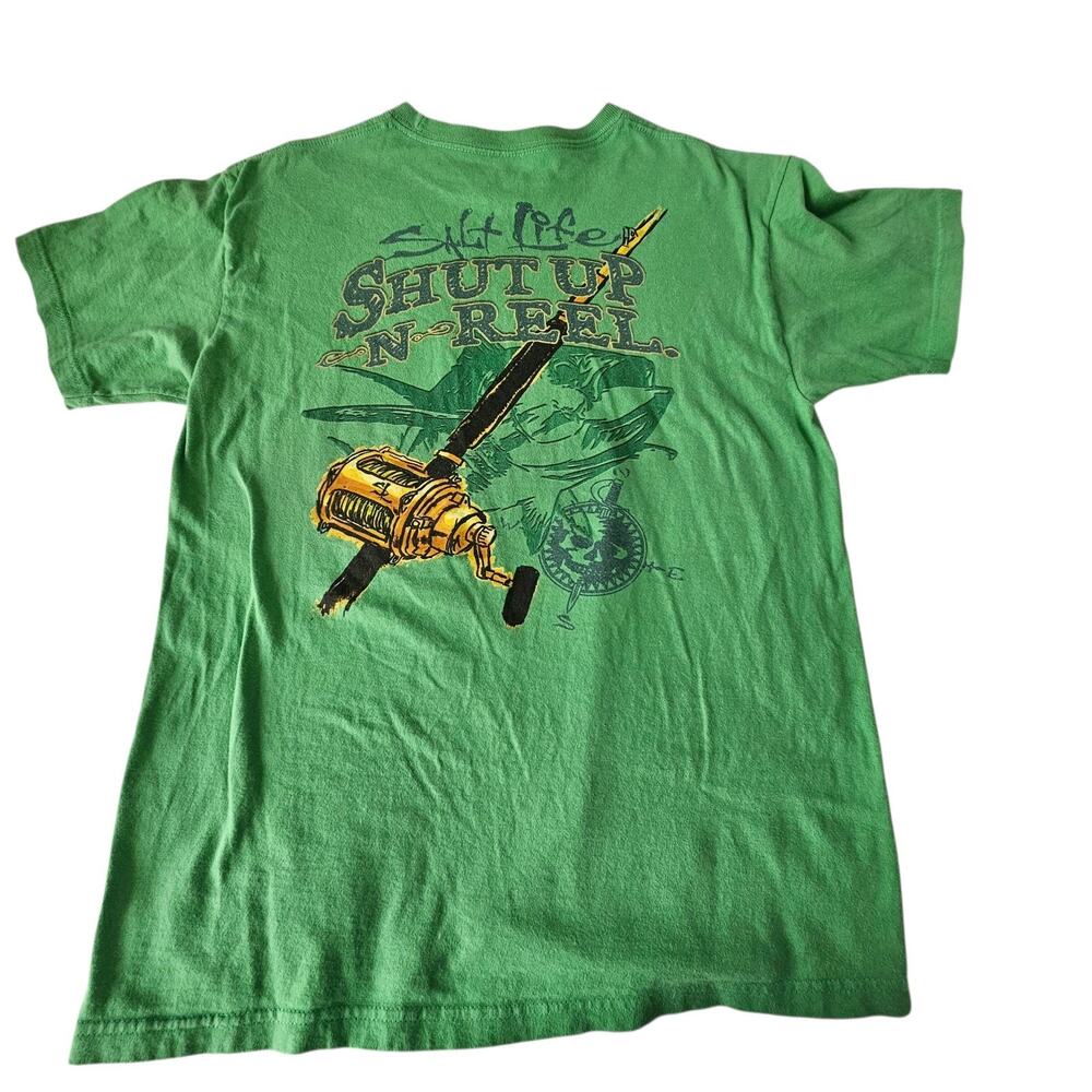 Lot of 2 Salt Life T-shirts Size M Unisex White Skull Green Shut Up And Reel - Picture 3 of 11